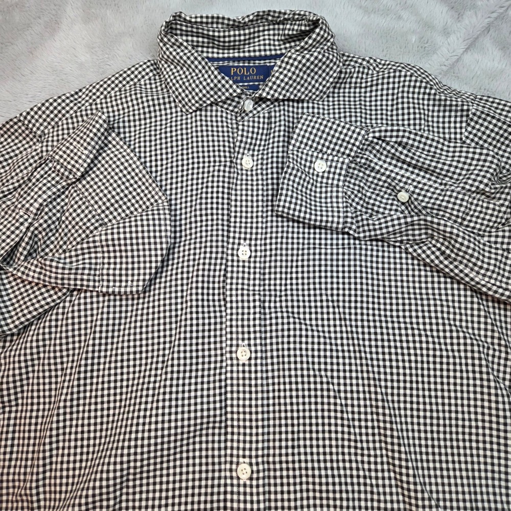 Polo Ralph Lauren Button Down Shirt Mens Large Black White Gingham RL Twill L